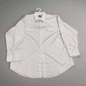 Roper Shirt Men’s 3XL Blue/White Stripped Western Cowboy Button Up Pearl Snaps‎